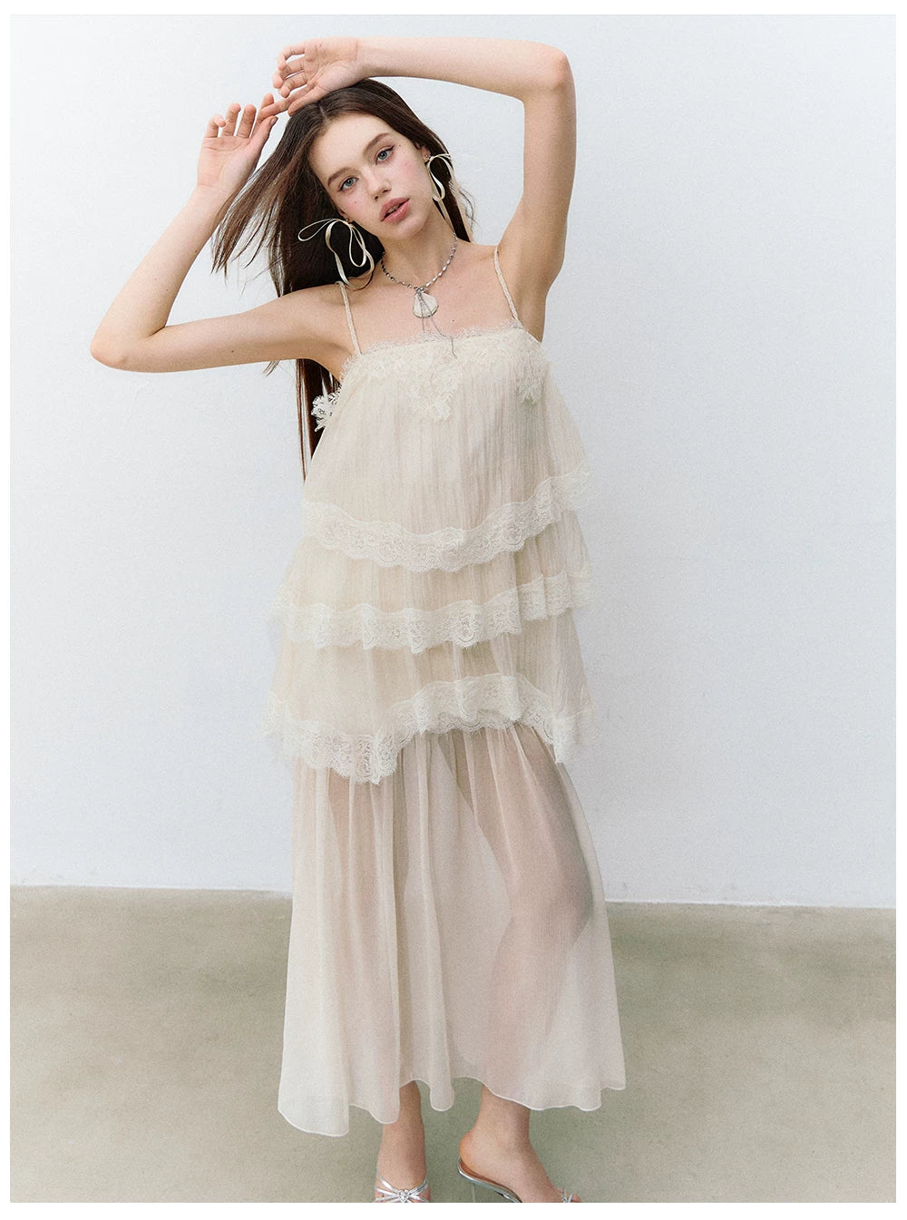 Ethereal Layered Ruffle Camisole &amp; Midi Skirt Set