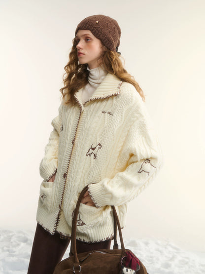 Cable-Knit Stand-Collar Cardigan