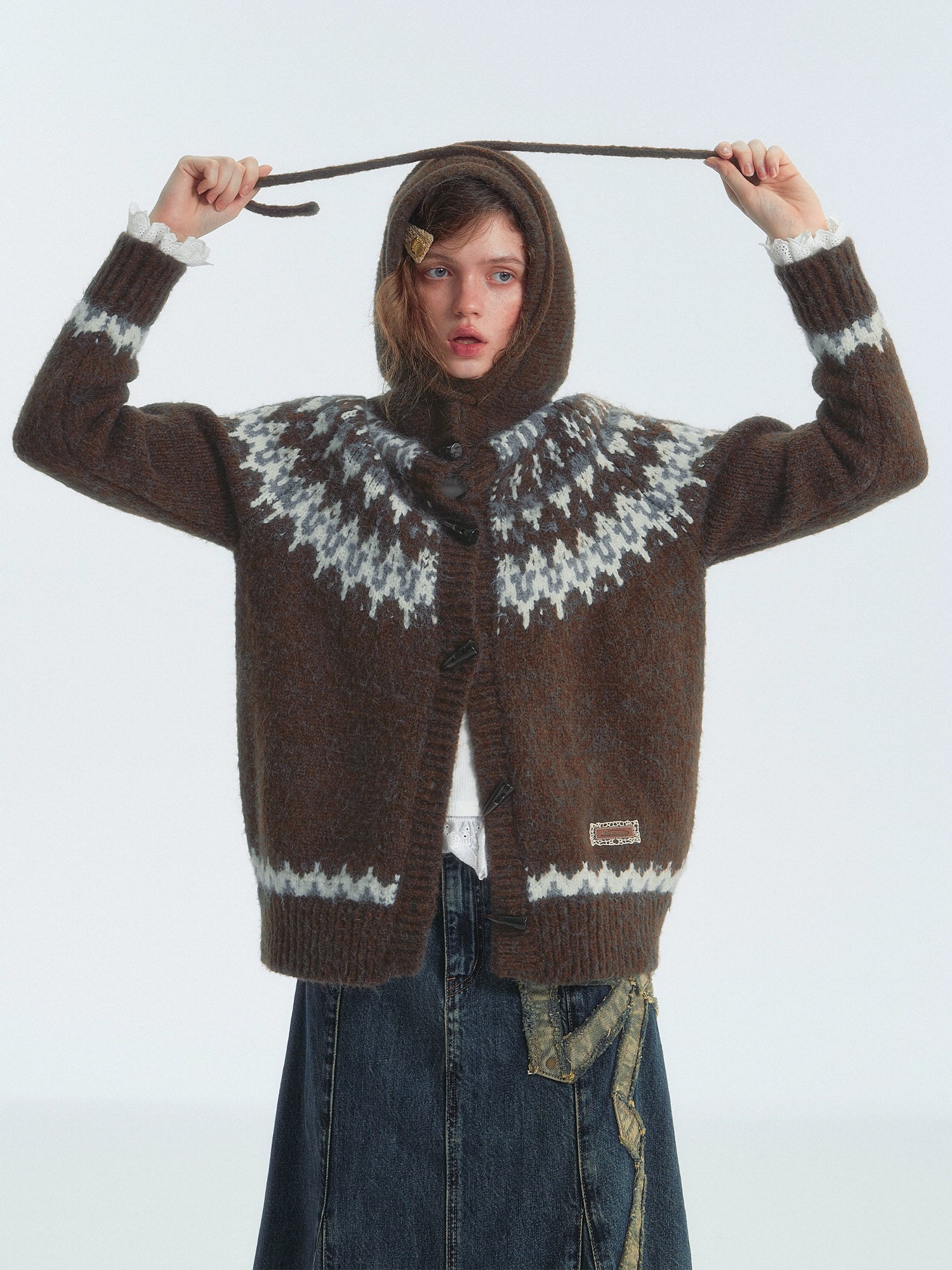 Fair Isle Hooded Knit Cardigan