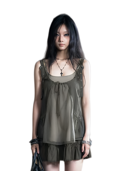 Mesh Layered Strap Dress