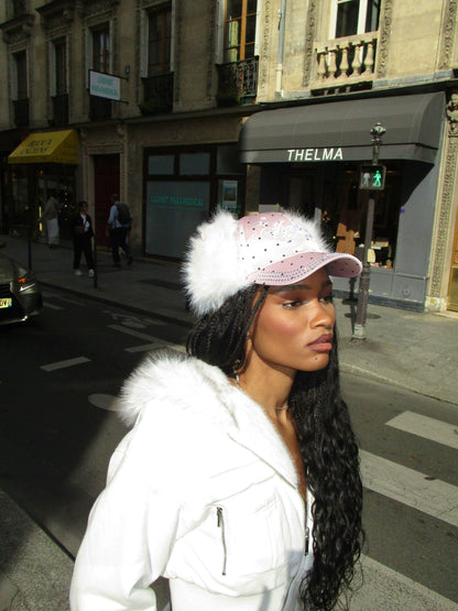 Rhinestone Ear-Flap Furry Baseball Cap