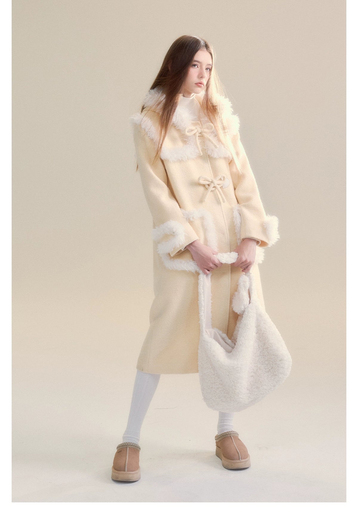 Cream Yellow Long Woolen Coat - CHINASQUAD