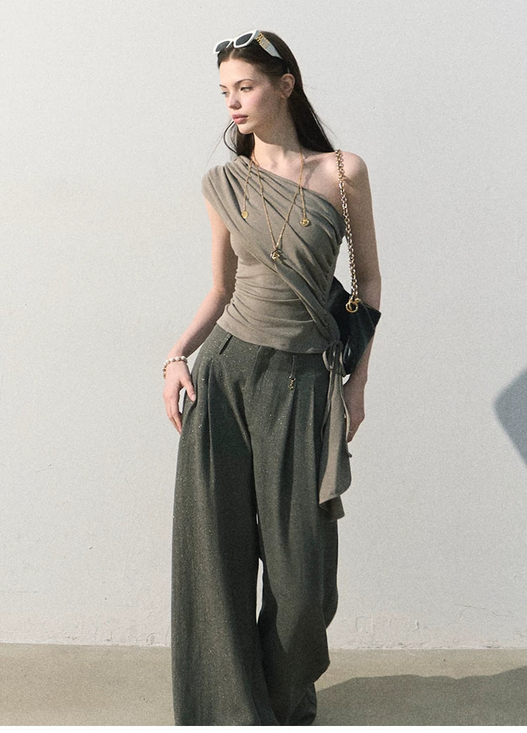White Jade Asymmetric Draped T-Shirt