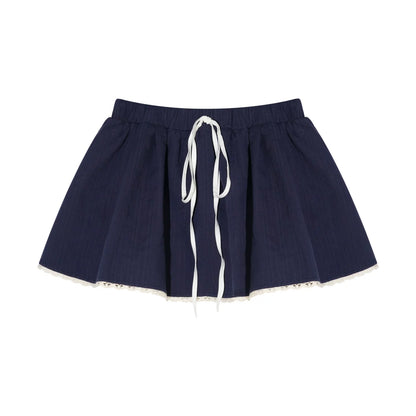 Preppy Ruffle Trim Jacquard Mini Skirt