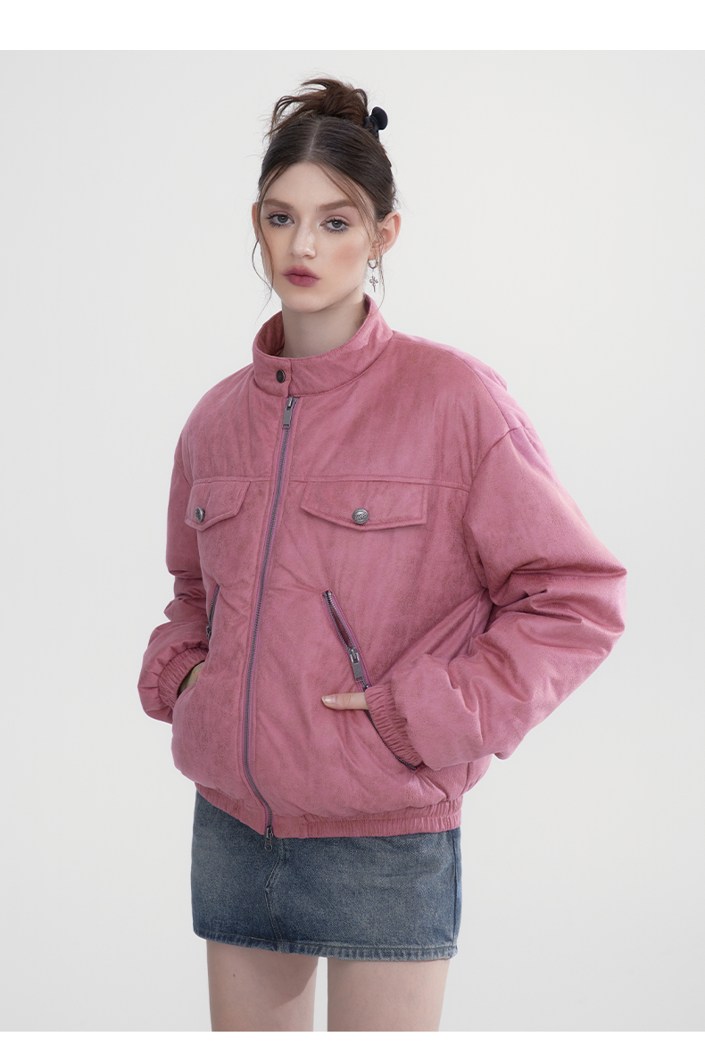 Pink &amp; Brown Short Cotton Padded Jacket - CHINASQUAD