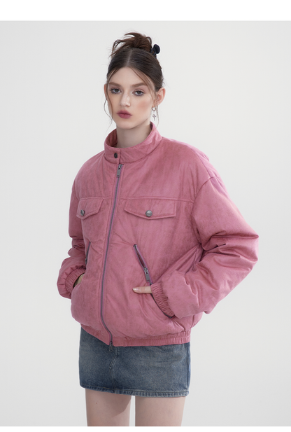 Pink &amp; Brown Short Cotton Padded Jacket - CHINASQUAD