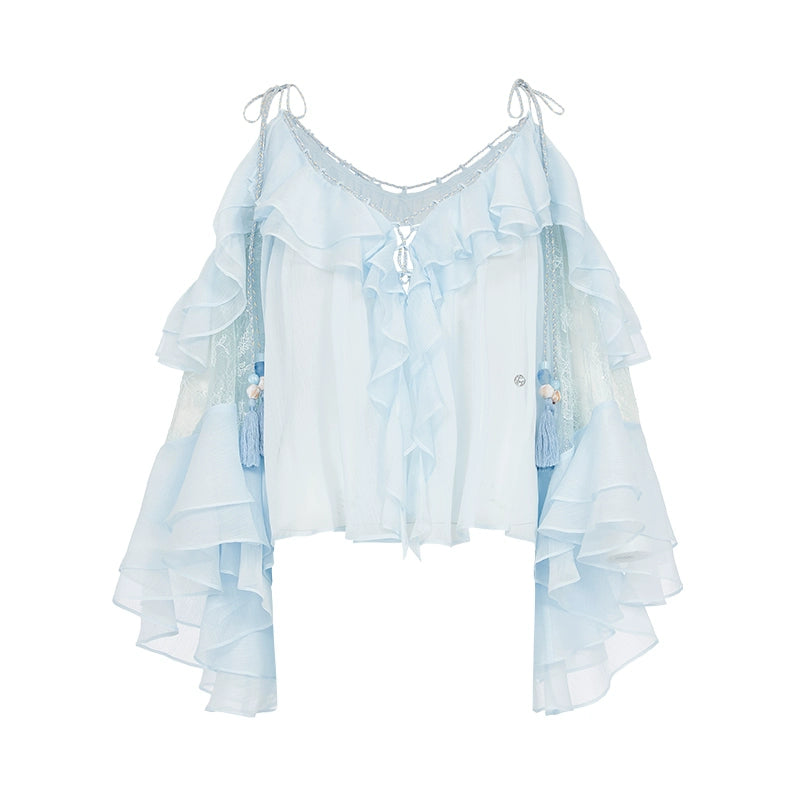 Flowy Chiffon Ruffle Rope Blouse