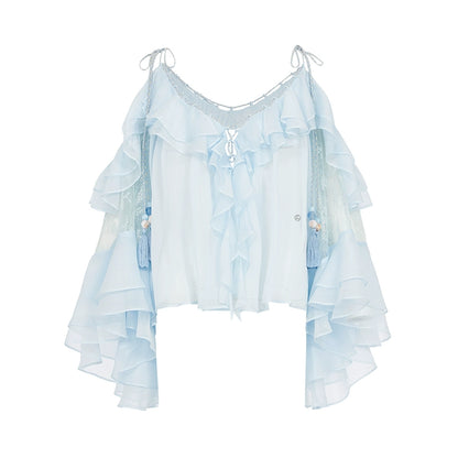 Flowy Chiffon Ruffle Rope Blouse
