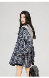 Plaid Hooded Oversized Shirt - CHINASQUAD