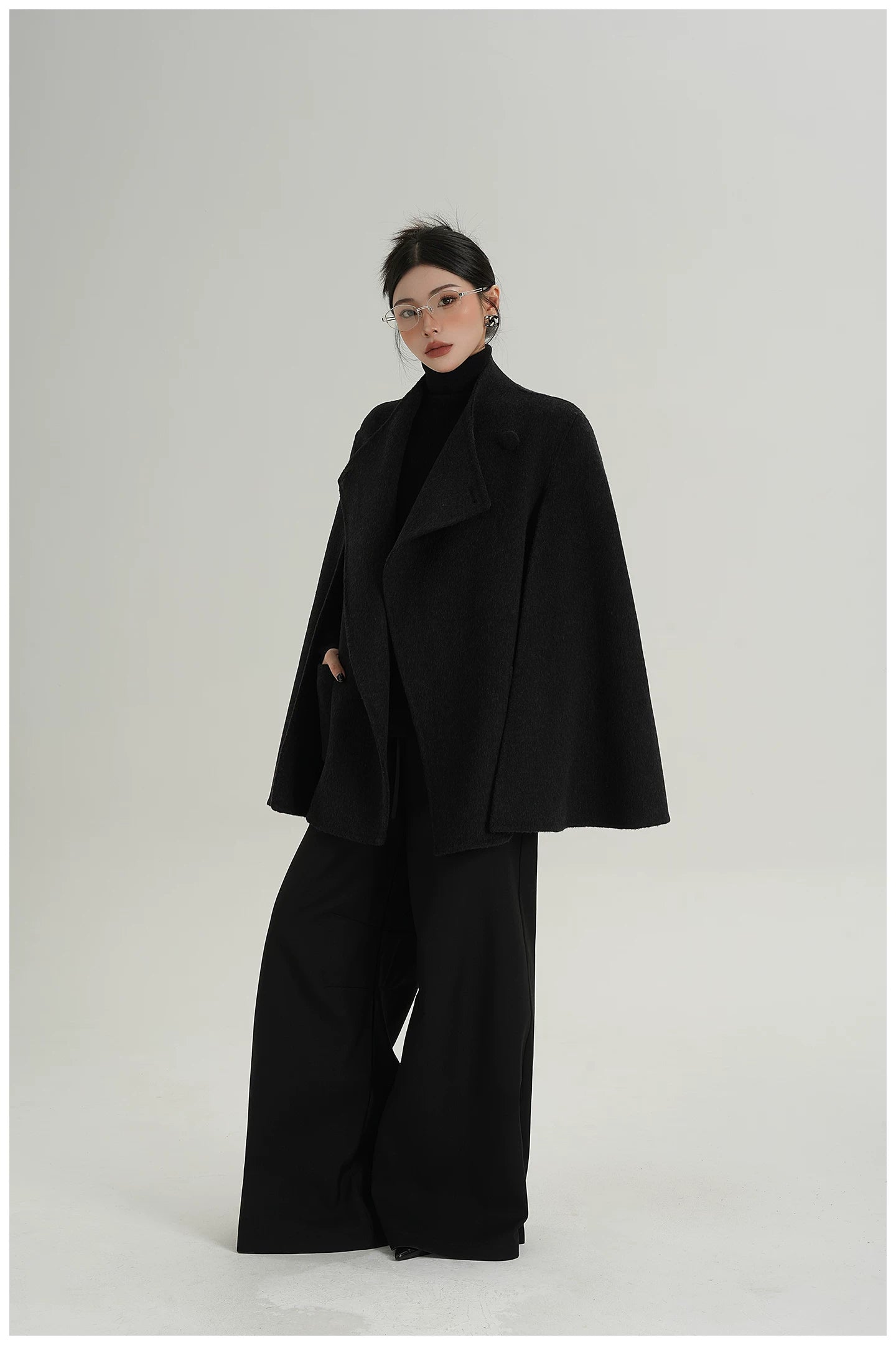 A-Line Cape-Style Double-Faced Wool Jacket