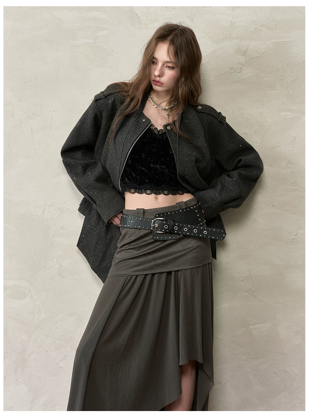 Irregular Spliced Vintage Pleated Skirt