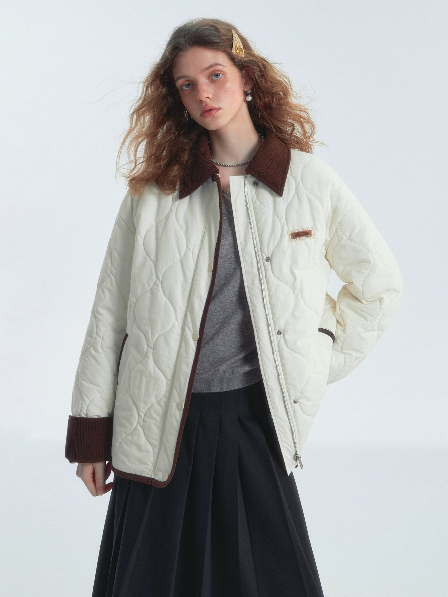 Contrast Collar Quilted Cotton Jacket