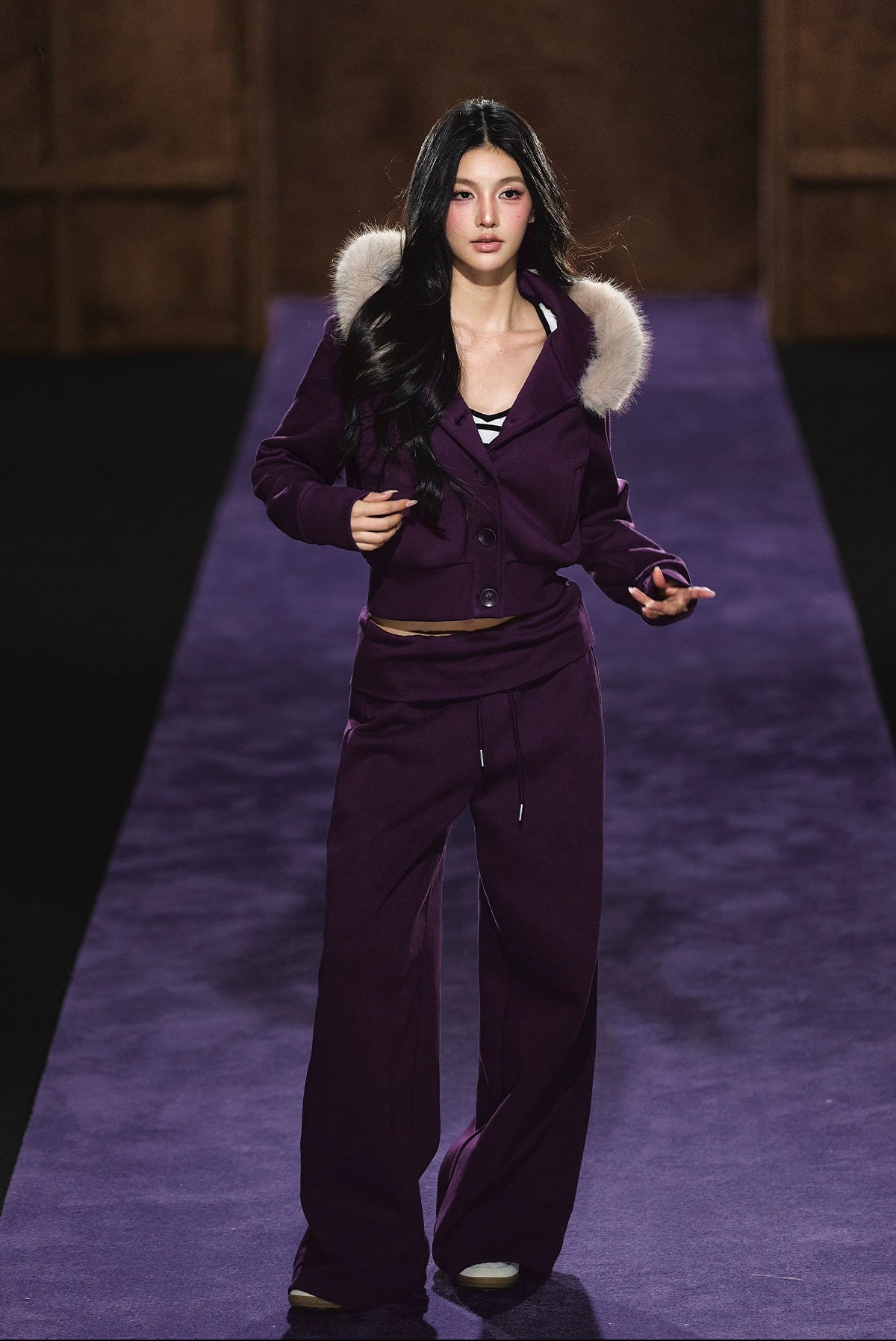 Faux Fur Hooded Cropped Hoodie &amp; Jogger Set