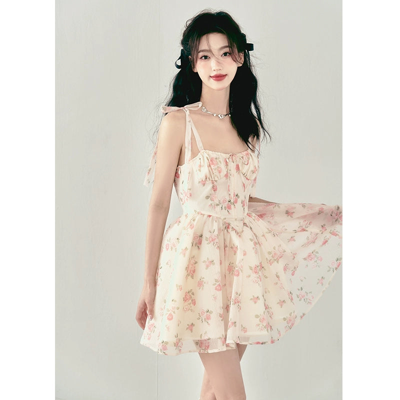 Pink Rose Floral Bow Dress