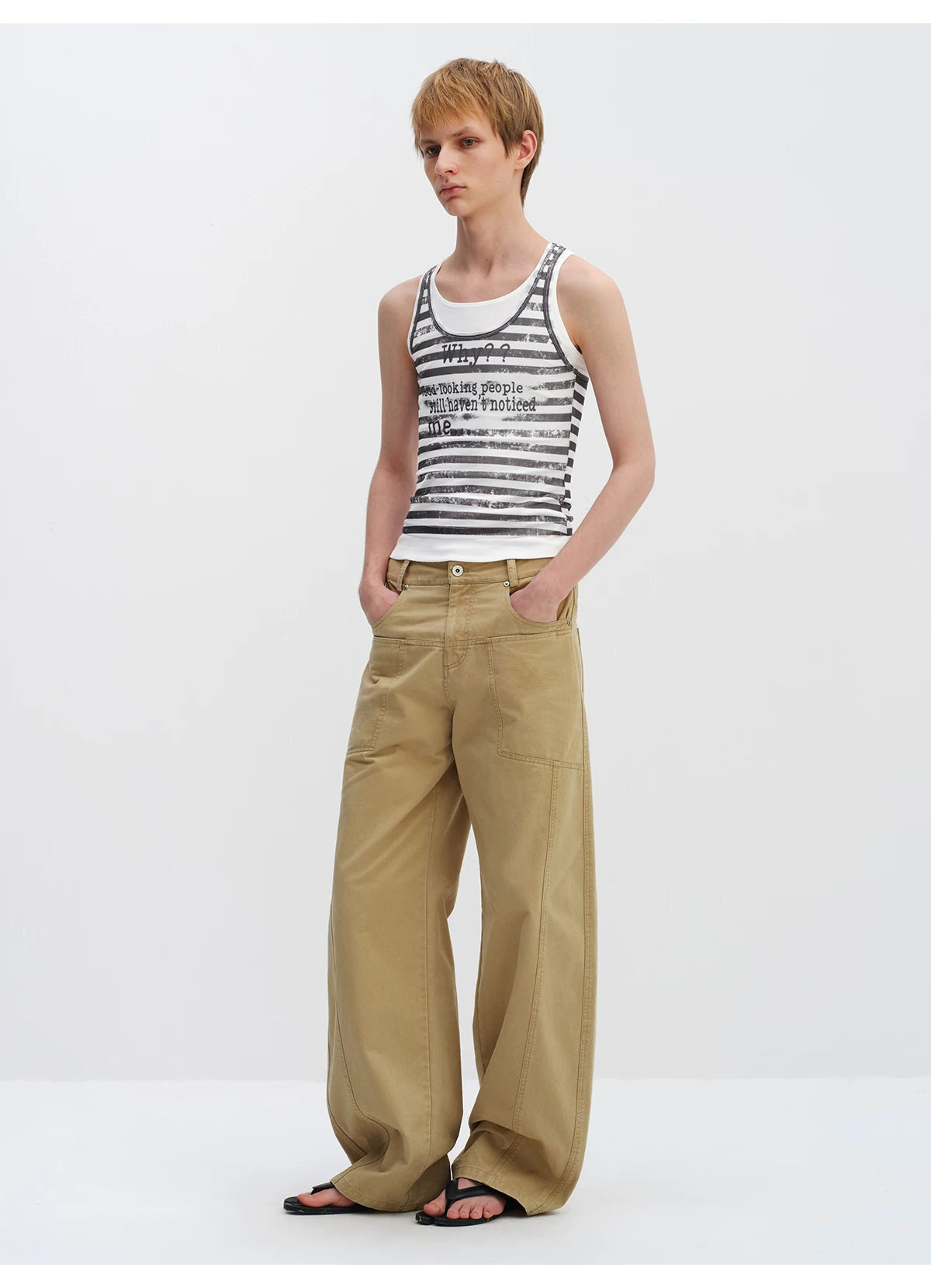 Utility Pocket Curved Wide-Leg Trousers