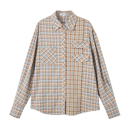 Color-blocked Plaid Oversized Shirt