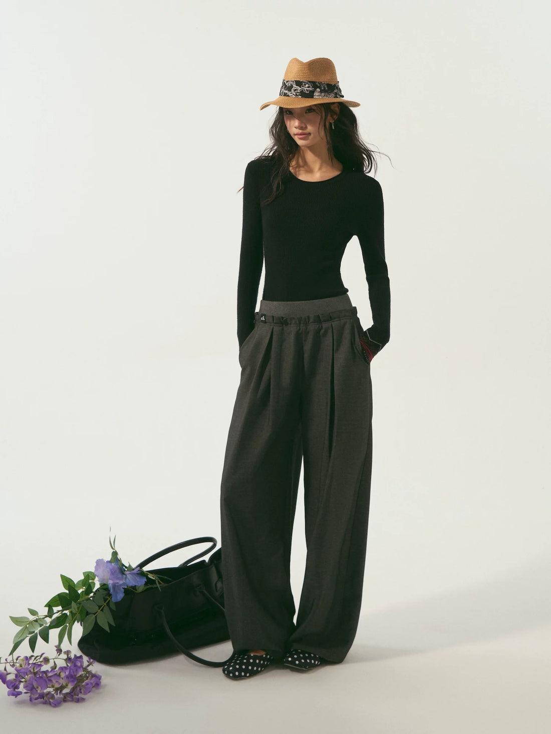 Relaxed Double-Waist Crescent-Leg Casual Pants