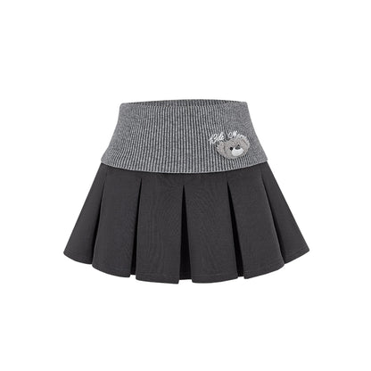 Knit Foldover Pleated Mini Skirt