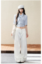 Dual-Tone Striped Knit Cropped T-Shirt - CHINASQUAD