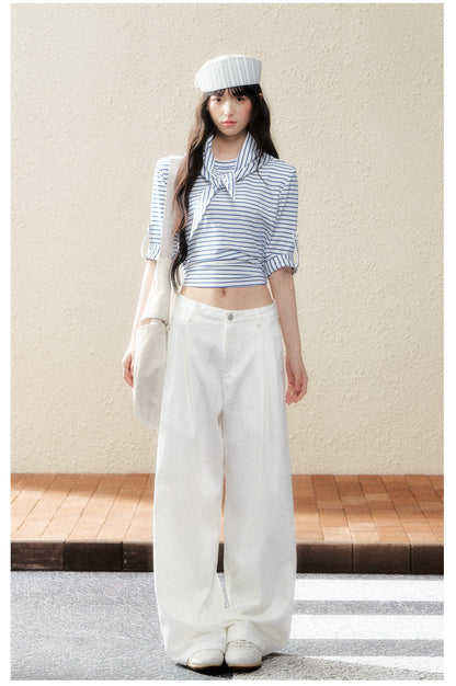 Dual-Tone Striped Knit Cropped T-Shirt - CHINASQUAD