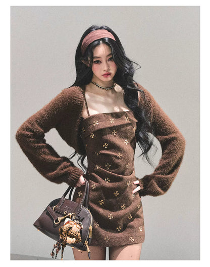 French Wool Strappy Bodycon Mini Dress