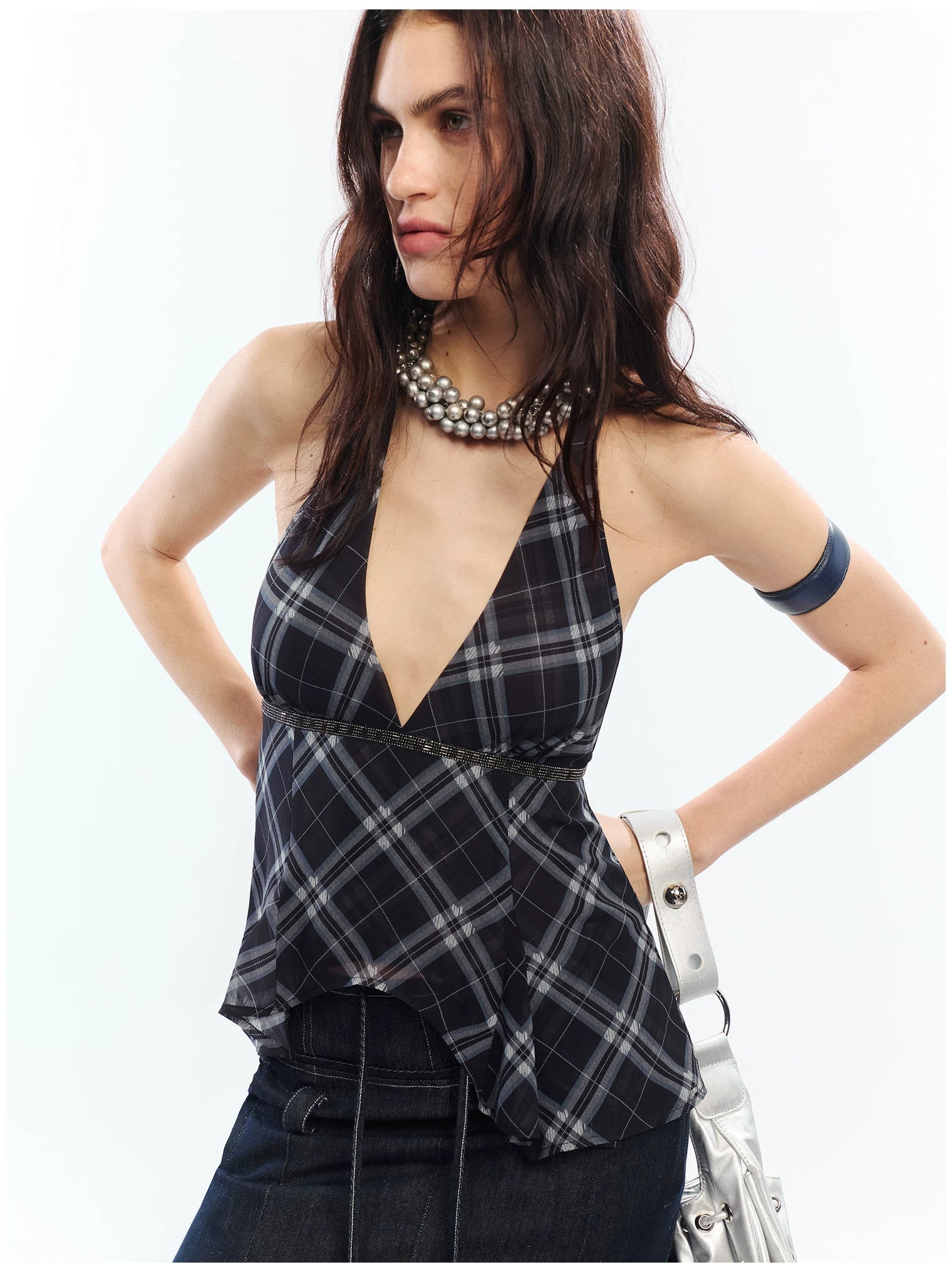 Vintage Embellished Halter Waist-Cinched Camisole