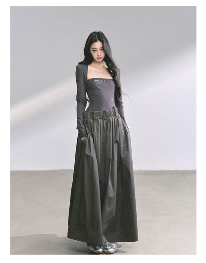French Relaxed Long Sleeve Maxi Dress
