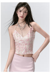 Pink Sparkling Sequined Stylish Spaghetti Strap Tank Top - CHINASQUAD