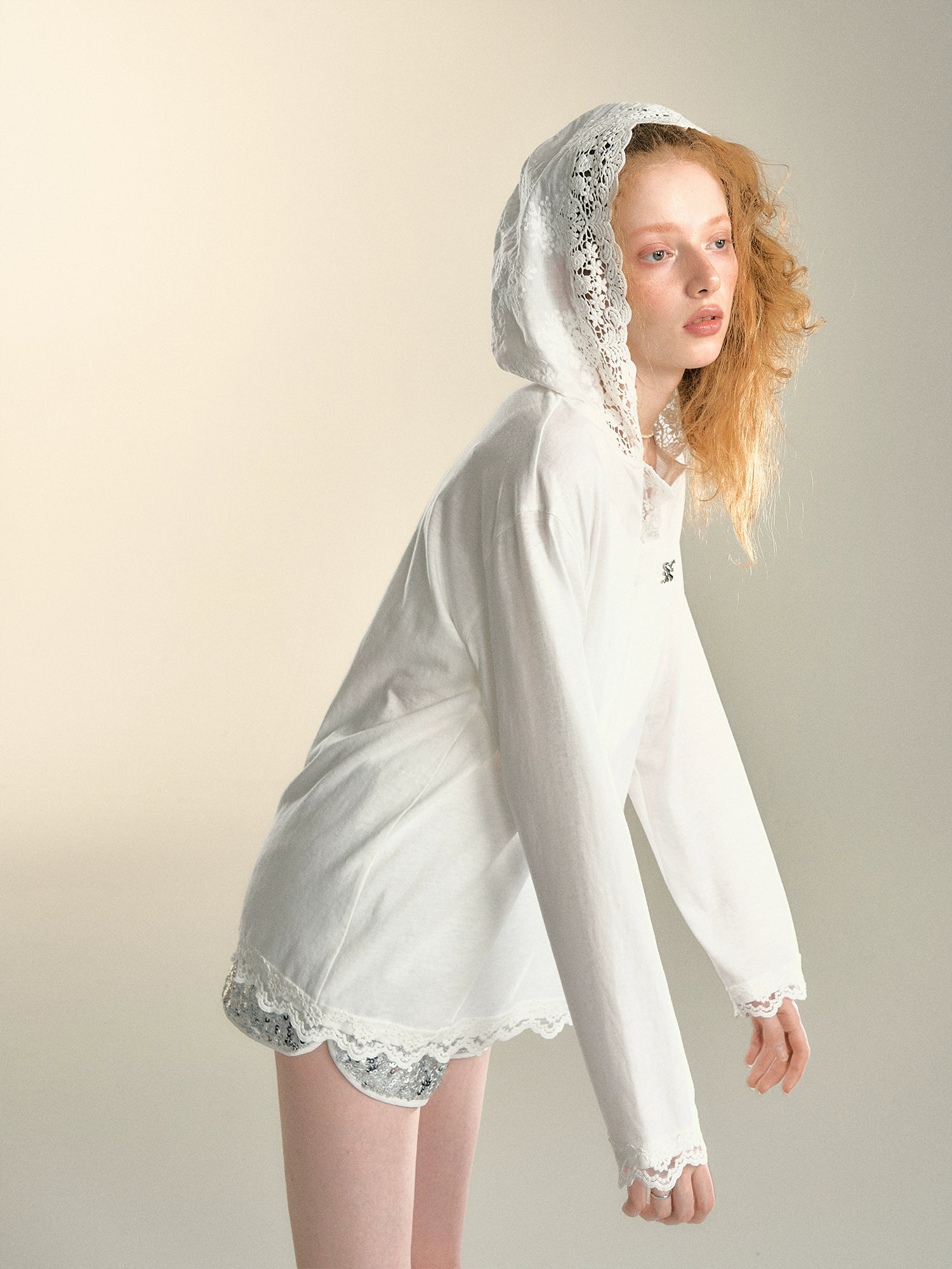 White Lace Hooded Top - CHINASQUAD