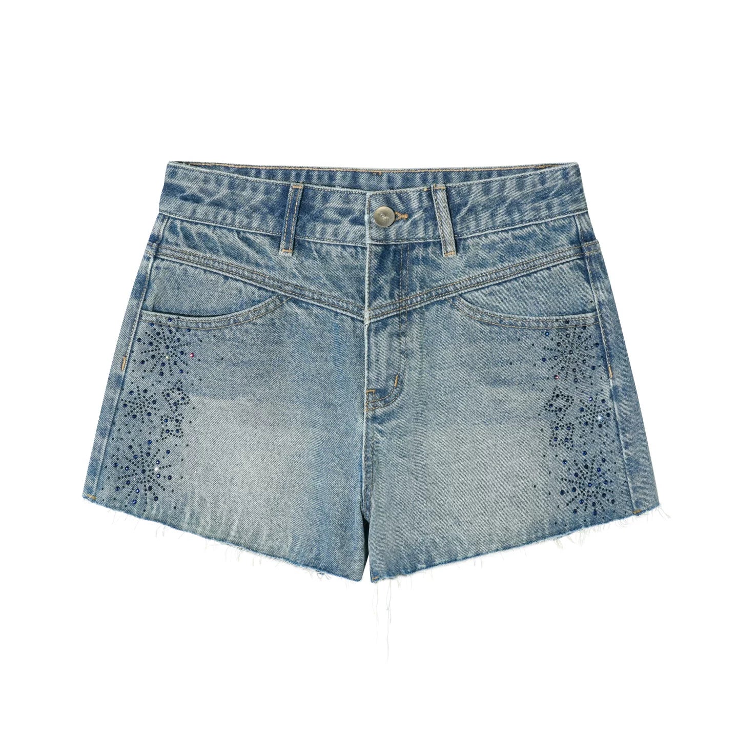 Vintage Washed Crystal-Embellished Denim Shorts