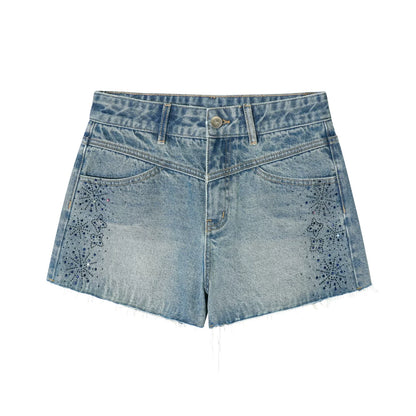 Vintage Washed Crystal-Embellished Denim Shorts