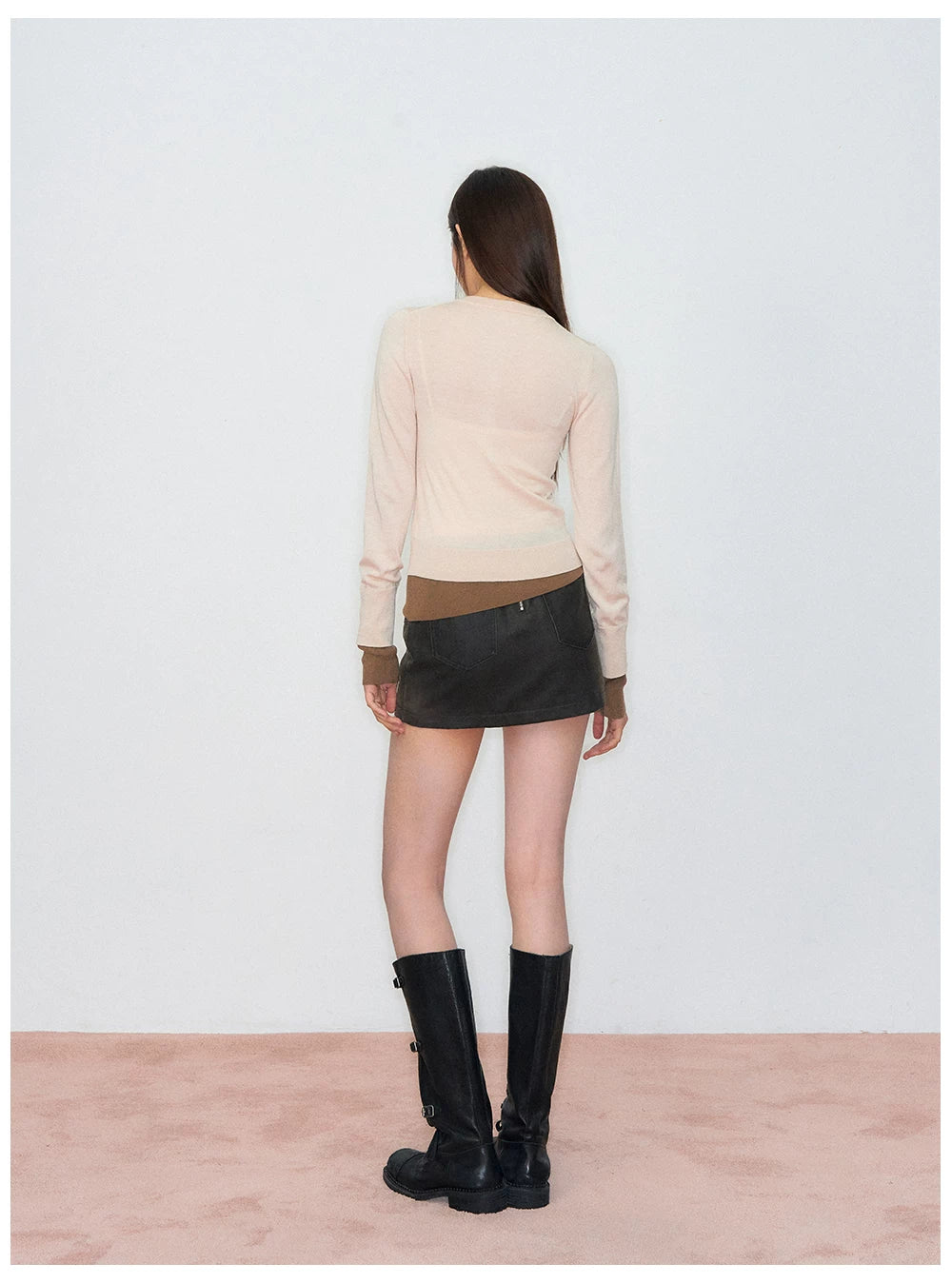 Patchwork Fitted Wool Knit Cardigan