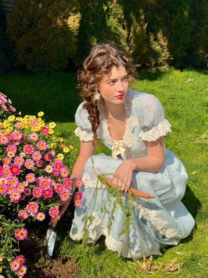 Fresh Baby Blue Lace Short-Sleeve Dress