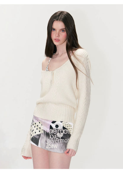 Vintage Cable-Knit V-Neck Sweater