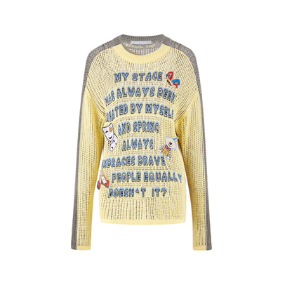 Cutout Contrast Knit Sweater