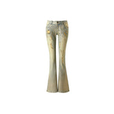 Gold-Stamped Gradient Distressed Flared Jeans - CHINASQUAD