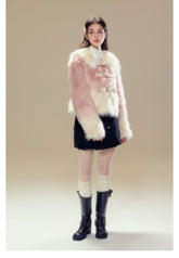 Pink Gradient Button Shearling Jacket - CHINASQUAD