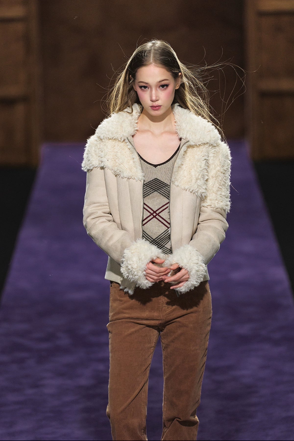 Faux Shearling Fitted Fur-Collar Jacket