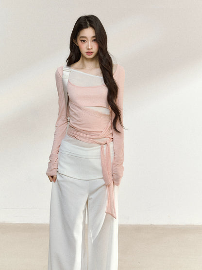7ShiftiLayered Mesh-Knit Tie Detail T-Shirts