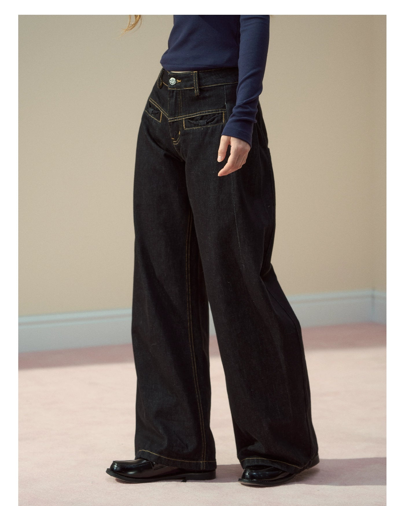 Raw Indigo Curved-Leg Denim Pants