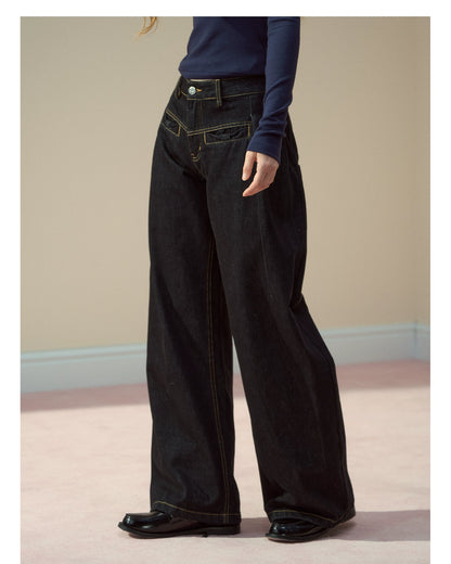 Raw Indigo Curved-Leg Denim Pants