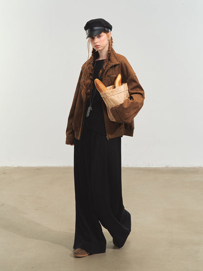 Faux Suede Varsity Jacket