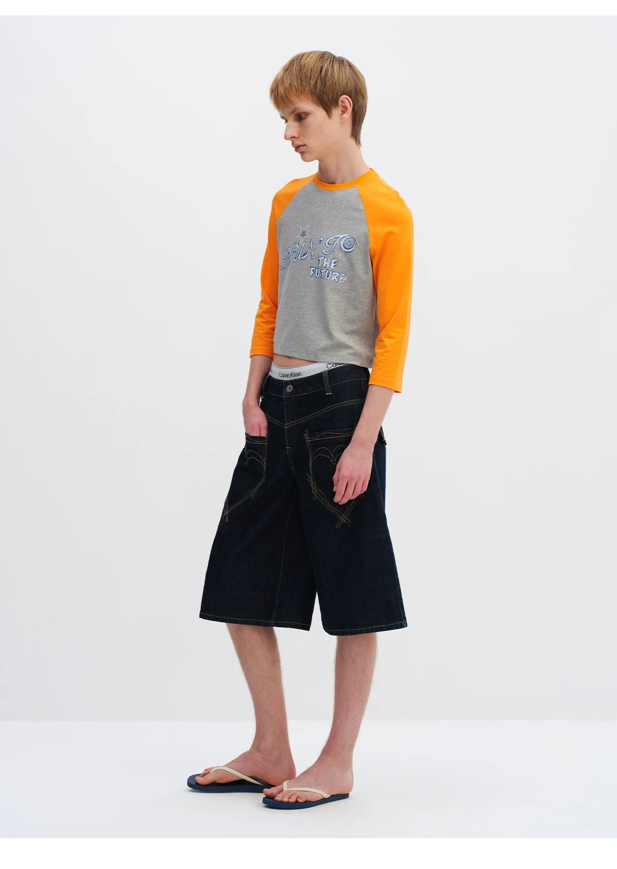 Vintage Raw Denim Cropped Straight-Leg Jeans