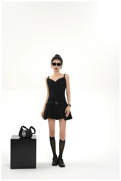 Asymmetric Zip-Back Pleated Camisole Dress