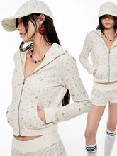 "Cat & Dog" Devil Horn Crop Zip-up Hoodie & Sport Shorts Set - CHINASQUAD