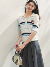 Embroidered Striped Knitted Short-sleeve Polo Shirt - CHINASQUAD