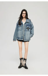 Washed Turn-down Collar Denim Jacket - CHINASQUAD