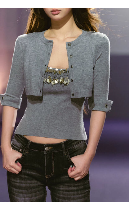 Refined Knit Cardigan &amp; Embellished Camisole Set