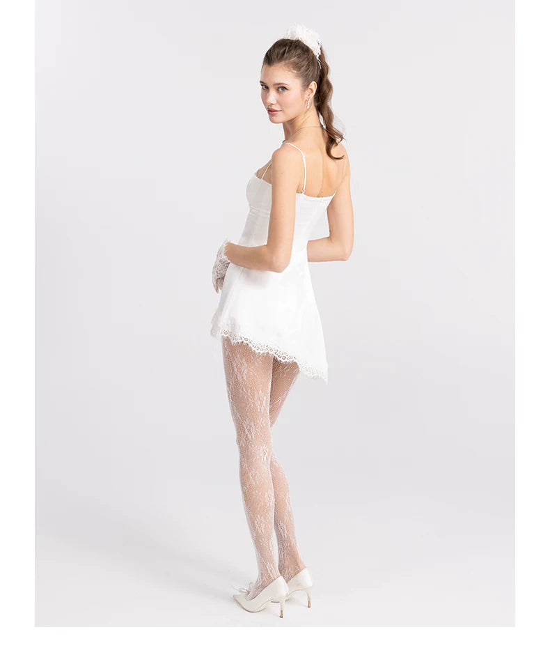 Lace-Trim Satin Fit-and-Flare Mini Dress