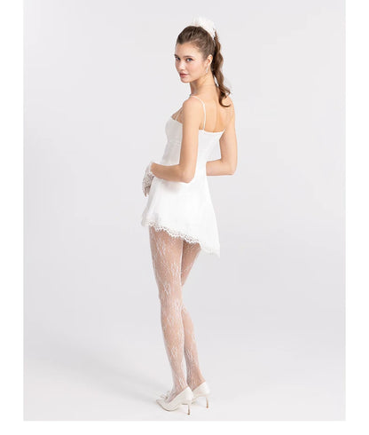 Lace-Trim Satin Fit-and-Flare Mini Dress